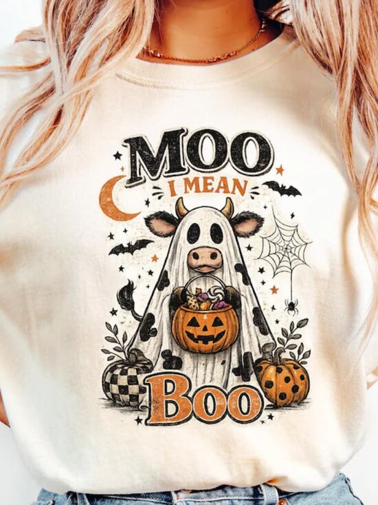 Tops - Funny Halloween Cow Shirt, Halloween Tee, Spooky Fall Shirt